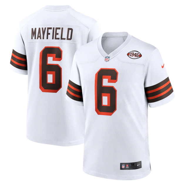 mens nike baker mayfield white cleveland browns 1946 collection alternate game jersey